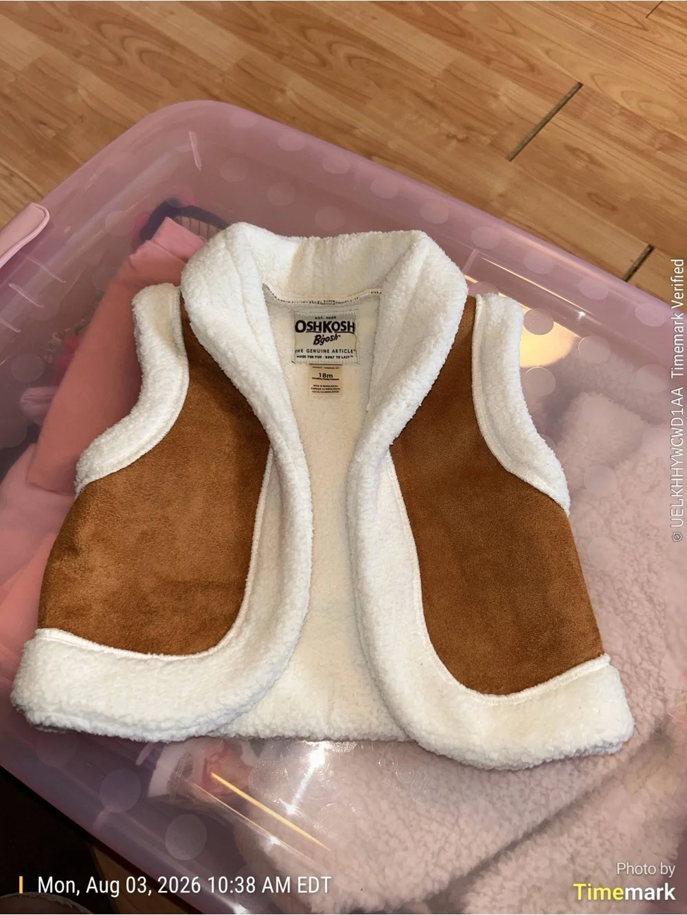 OshKosh B'gosh Cream Sherpa Vest with Brown Panels 18 mo